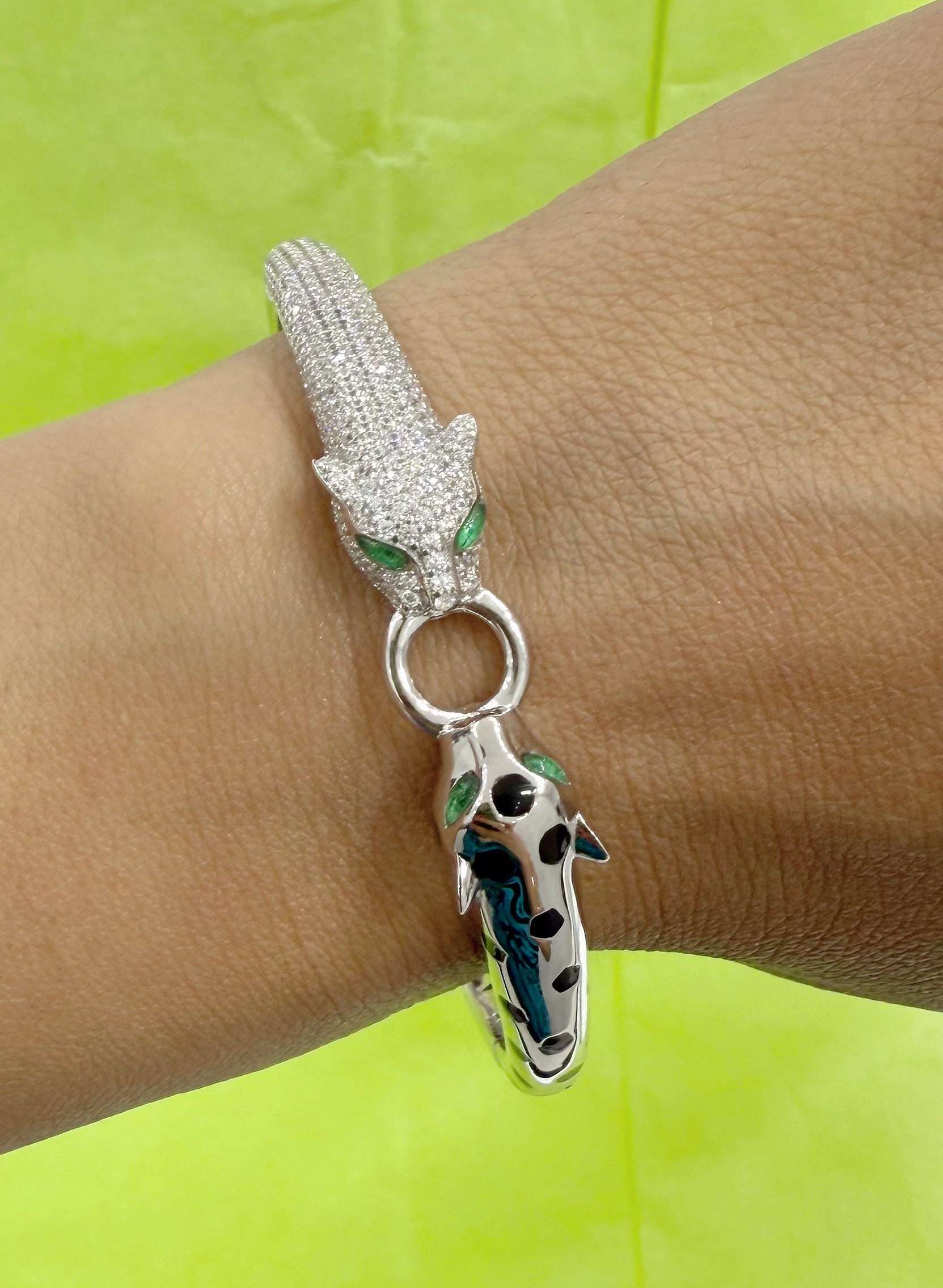 925 sterling silver panther bangle 8”