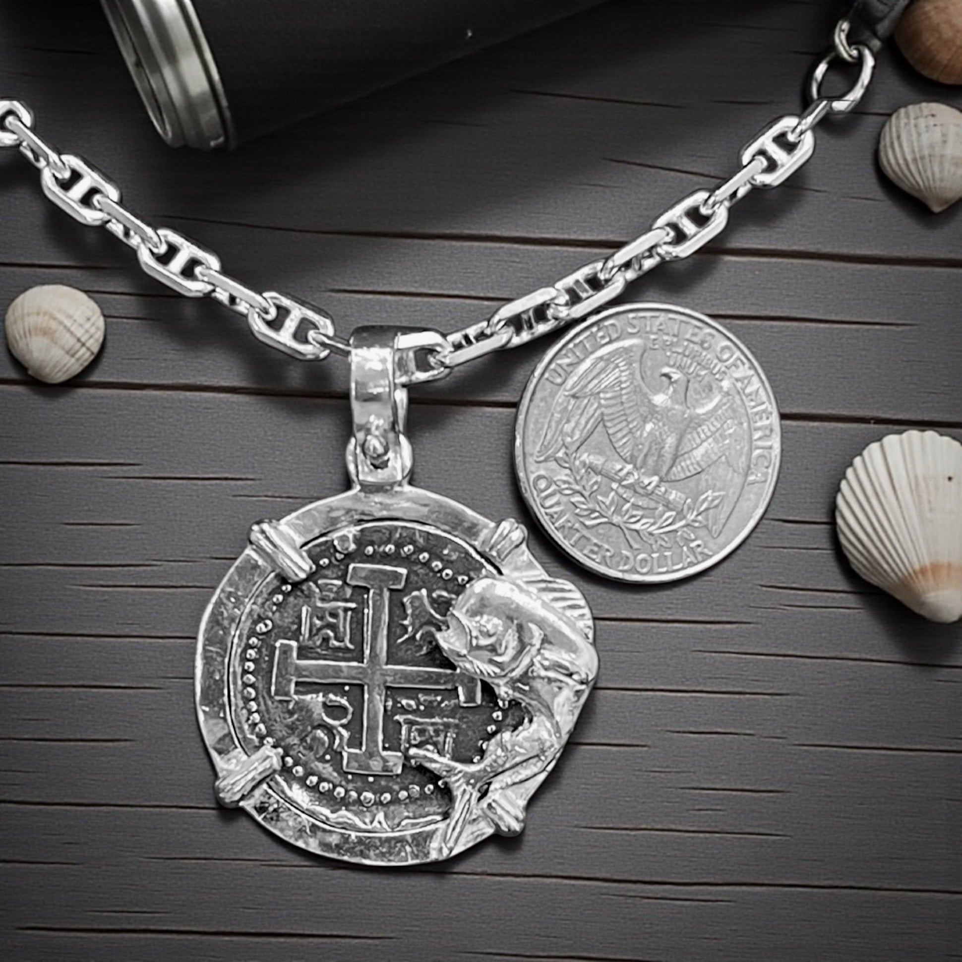 NUESTRA SENORA DE ATOCHA SOLID SILVER COIN PENDANT