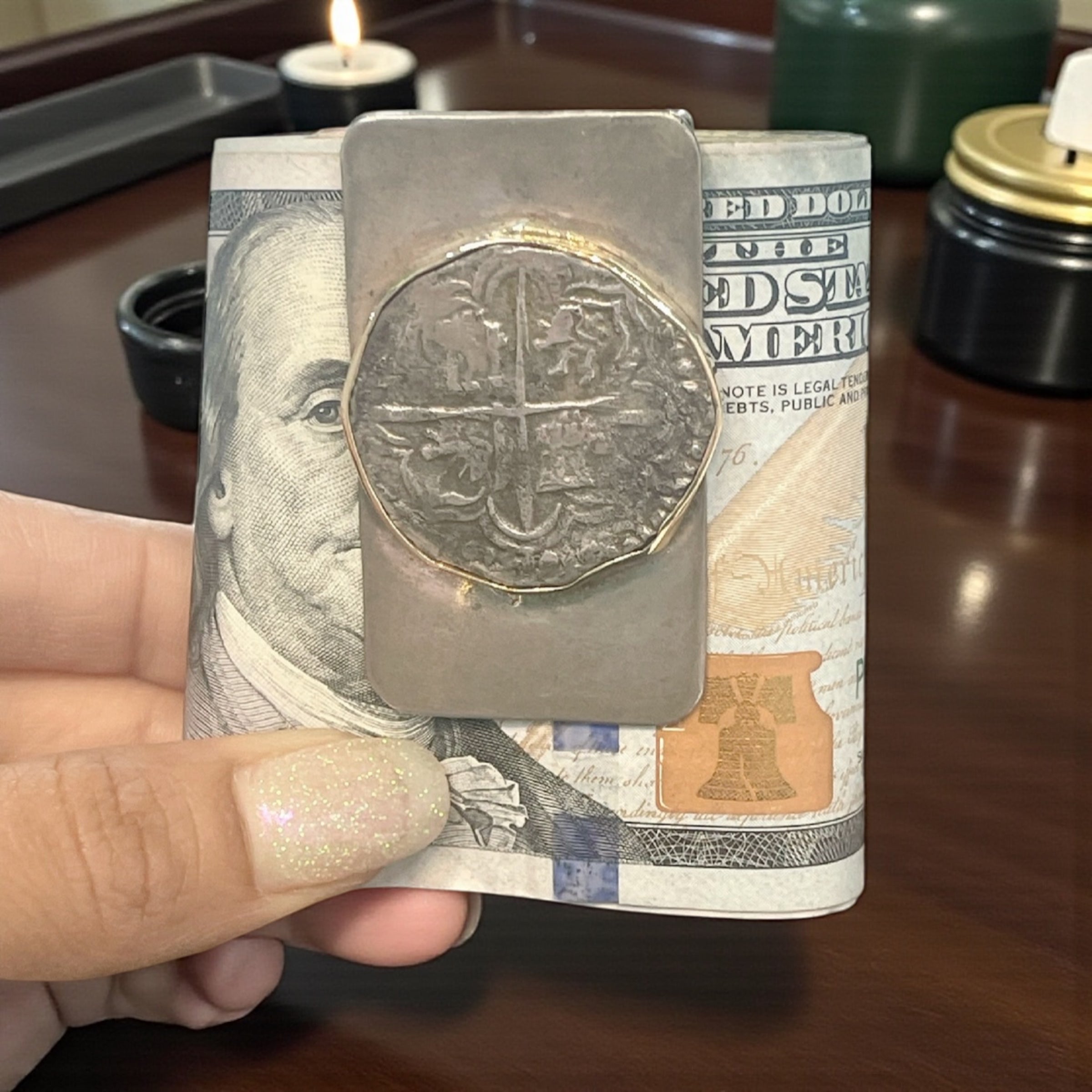 ACTUAL SPANISH COB 4 REALE SHIPWRECK COIN MONEY CLIP