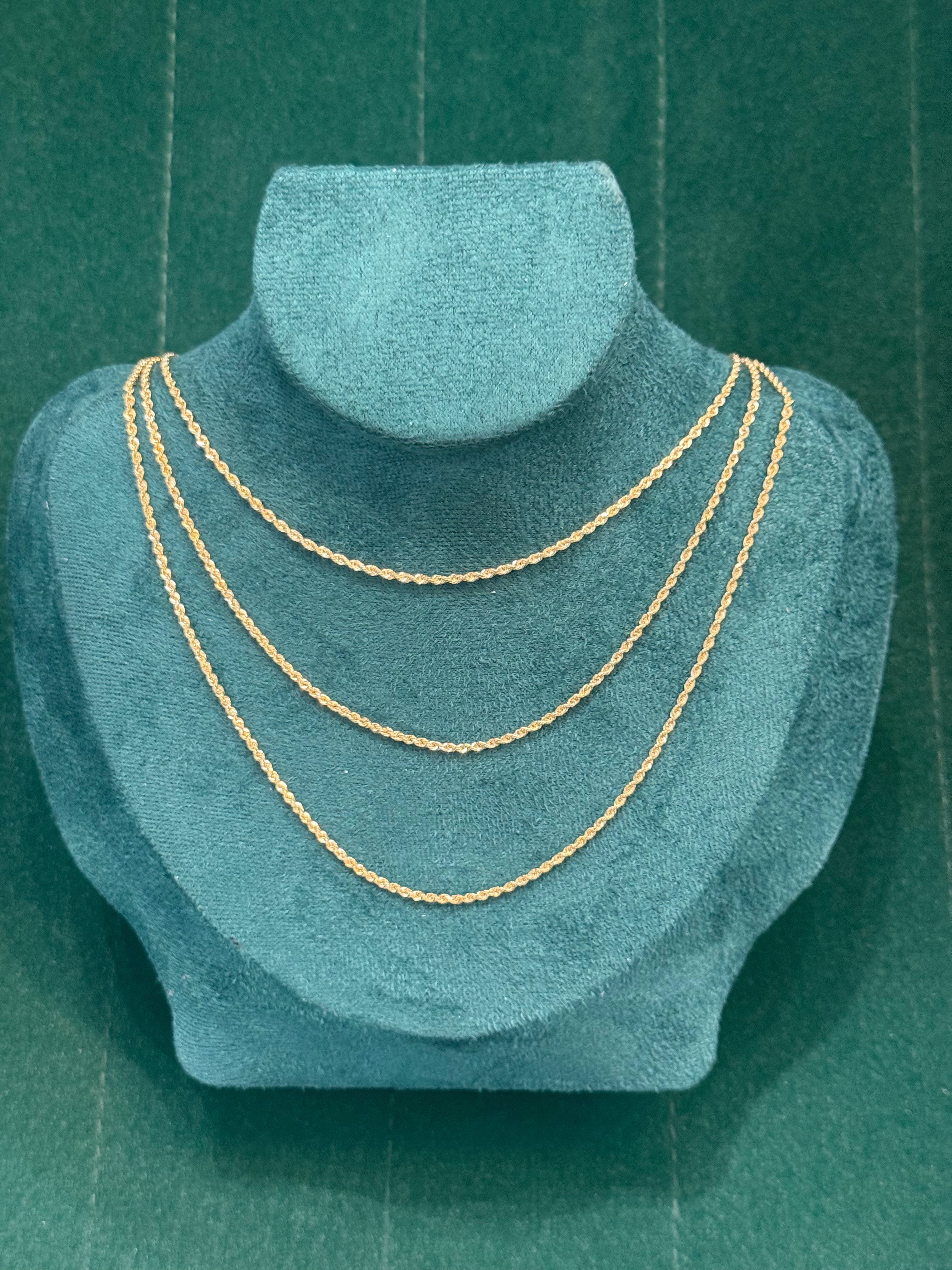 14K SOLID REAL GOLD BEAUTIFUL ROPE  CHAIN 1.5MM SOLD PER PIECE