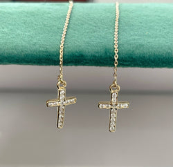 14K REAL GOLD CROSS THREAD EARRINGS.