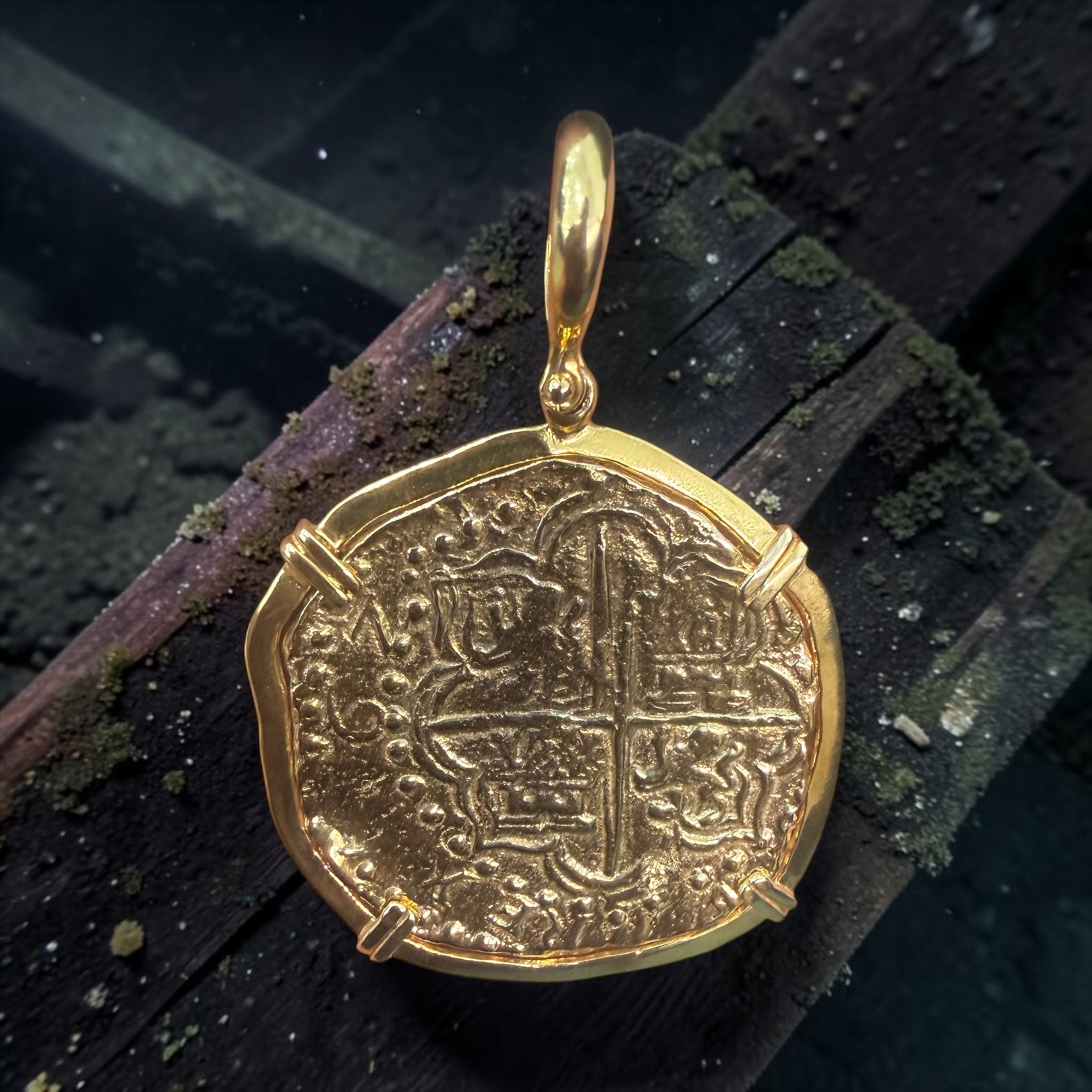 MUSEUM QUALITY RECREATION OF ATOCHA SHIPWRECK GOLD COIN PENDANT HANDMADE WITH 14k REAL HEAVY SOLID GOLD