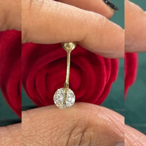 14K REAL GOLD CRYSTAL BELLY BUTTON RING.