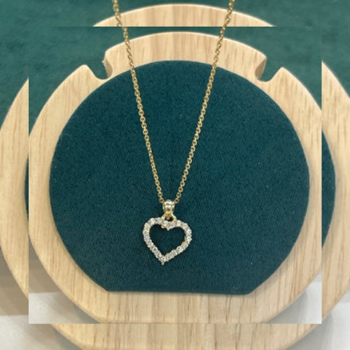 14K REAL GOLD CRYSTAL HEART PENDANT WITH 14K REAL GOLD CHAIN.