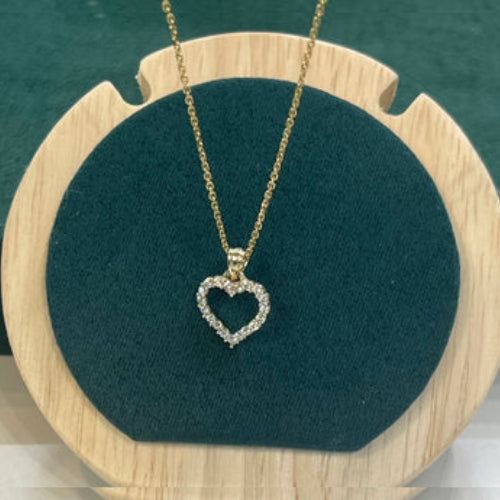 14K REAL GOLD CRYSTAL HEART PENDANT WITH 14K REAL GOLD CHAIN.