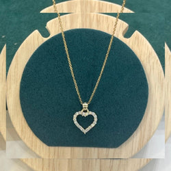 14K REAL GOLD CRYSTAL HEART PENDANT WITH 14K REAL GOLD CHAIN.